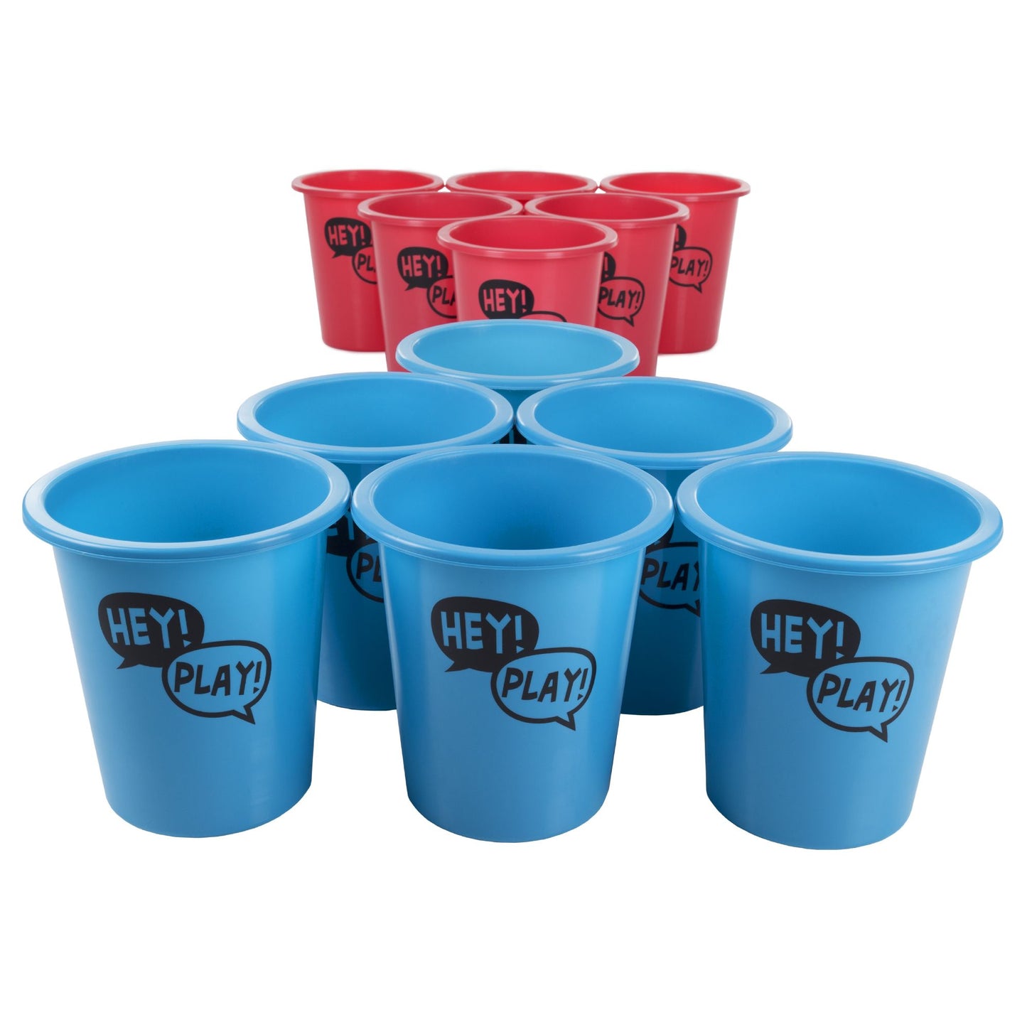 Bucket Ball Giant Beer Pong Outdoor Game Set for Kids and Adults with 12 Buckets, 2 Balls, Tote Bag by Hey! Play!