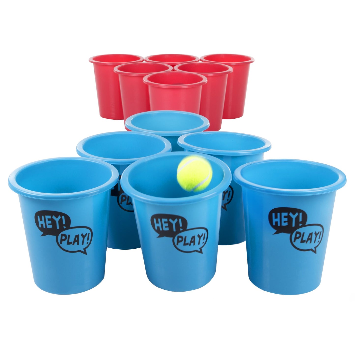 Bucket Ball Giant Beer Pong Outdoor Game Set for Kids and Adults with 12 Buckets, 2 Balls, Tote Bag by Hey! Play!