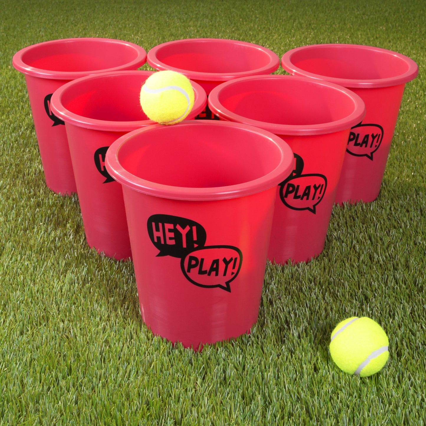 Bucket Ball Giant Beer Pong Outdoor Game Set for Kids and Adults with 12 Buckets, 2 Balls, Tote Bag by Hey! Play!