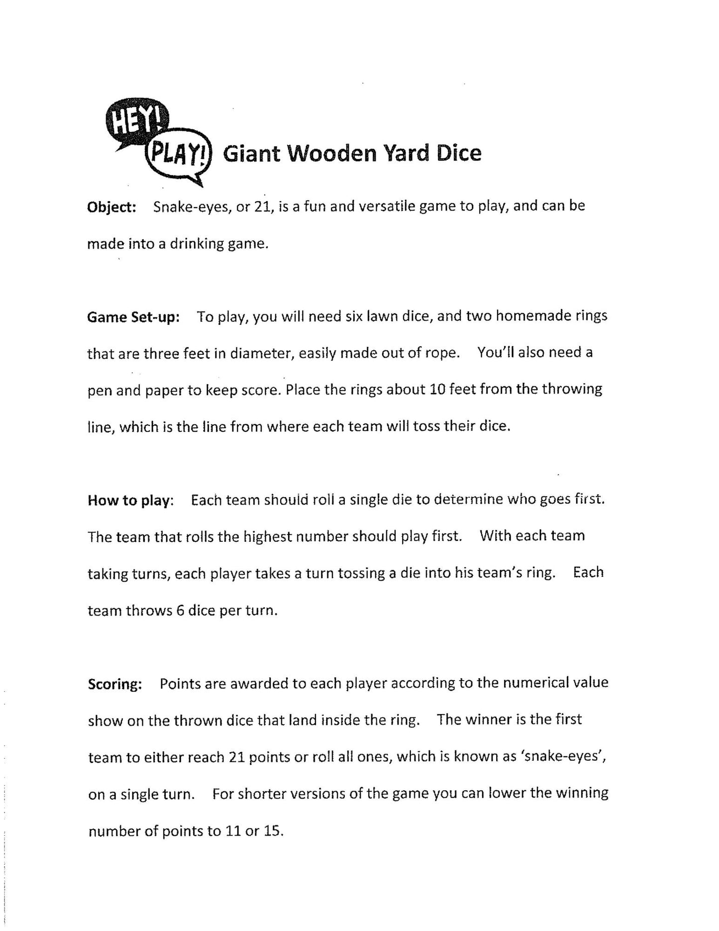 Giant Wooden Yard Dice Outdoor Lawn Game, 6 Playing Dice with Carrying Case for Kids and Adults by Hey! Play!