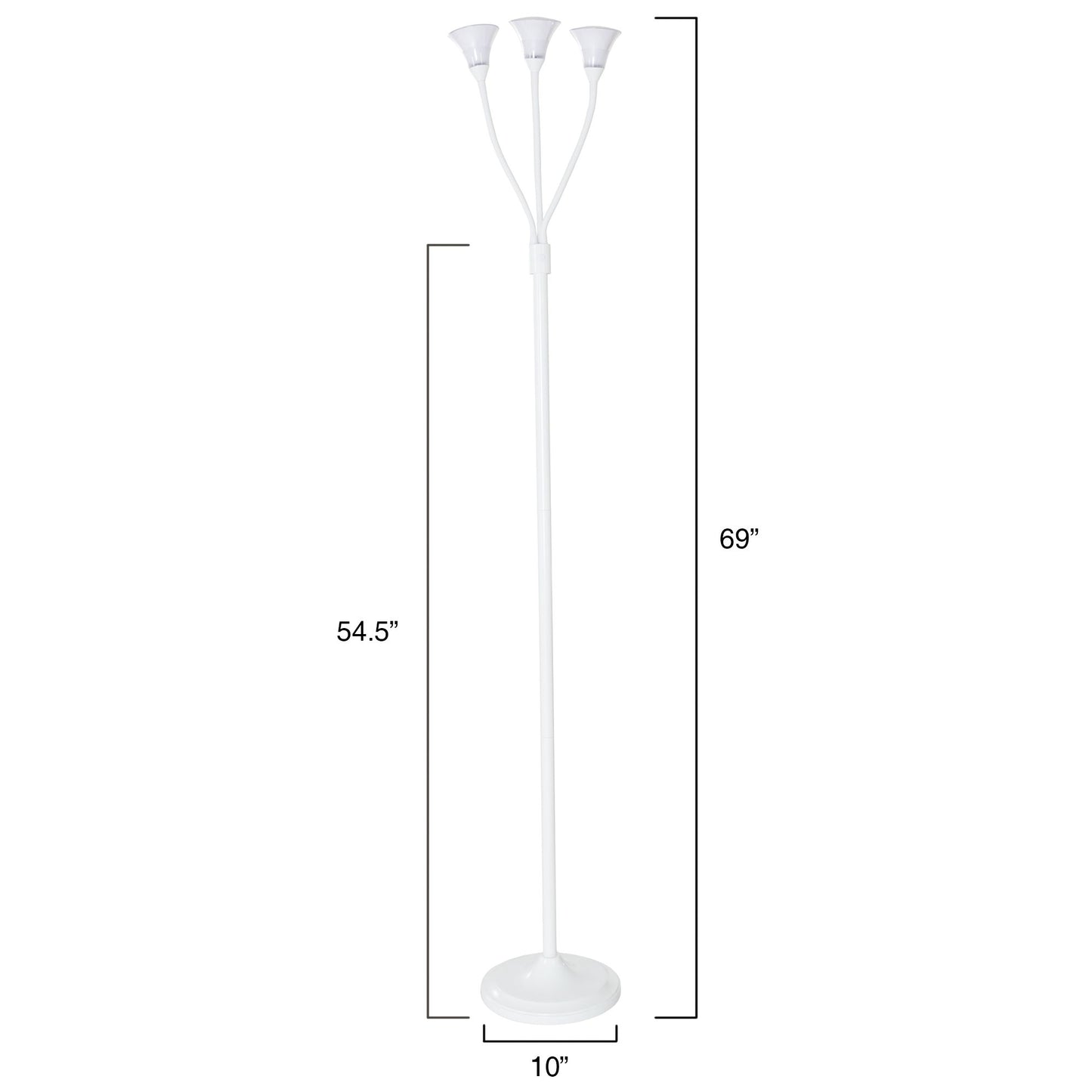 3 Head Floor Lamp, LED Light with Adjustable Arms, Touch Switch and Dimmer (White) by Lavish Home