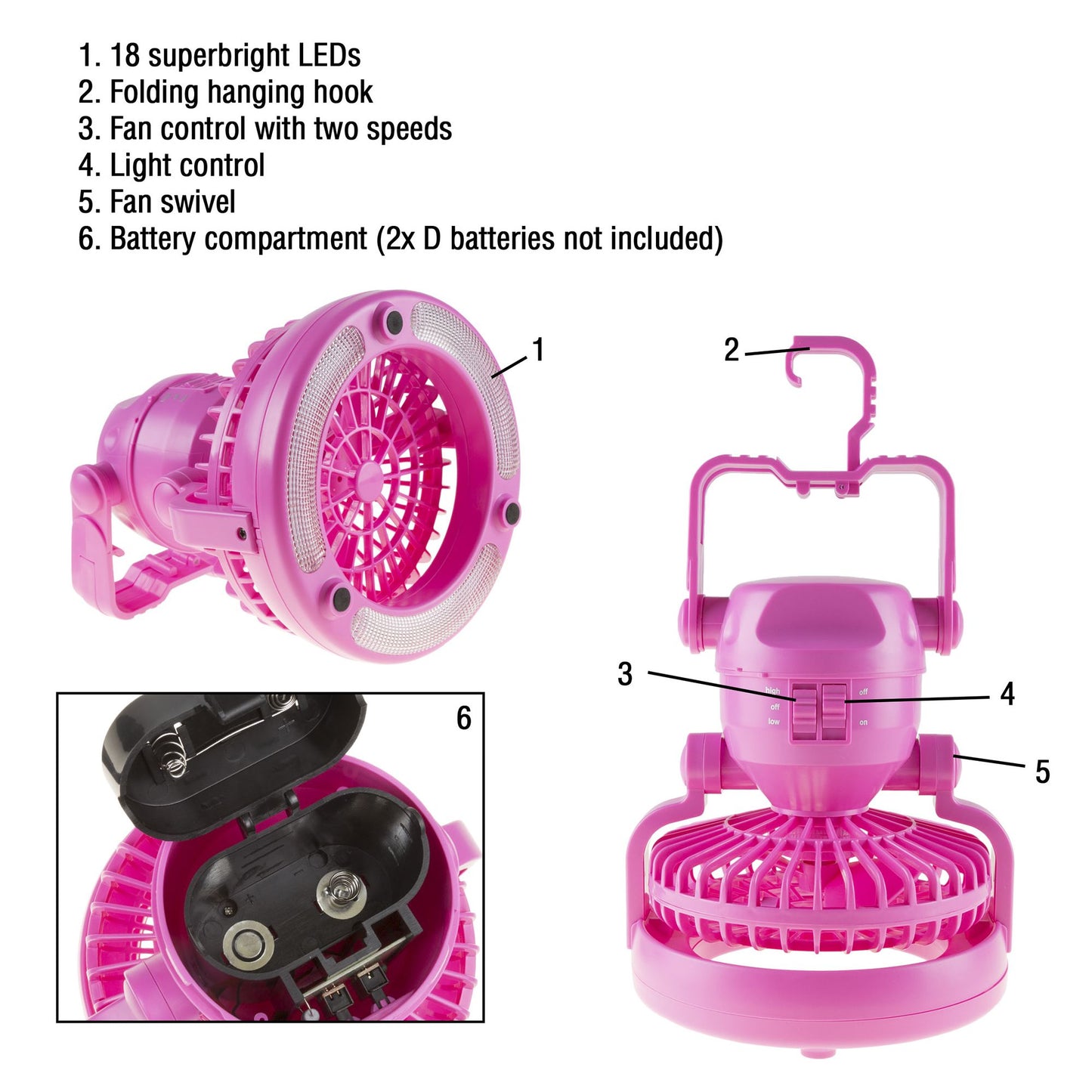 2 In 1 Portable Camping Lantern with Ceiling Fan Weather Resistant 18 LED Light by Wakeman Outdoors For Tents, Hiking, Power Outages and More