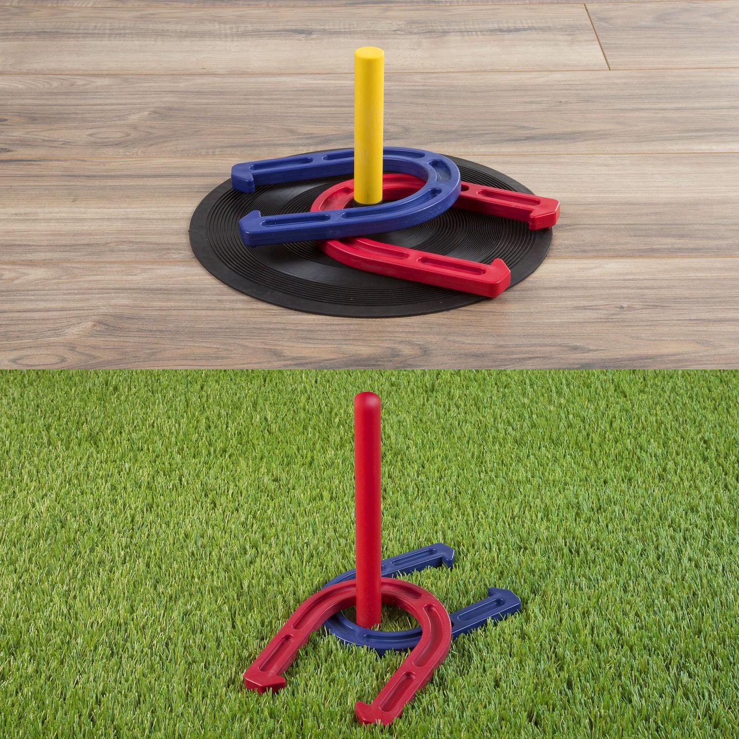 Rubber Horseshoes Game Set for Outdoor and Indoor Games - Perfect for Tailgating, Camping, Backyard and Inside Fun for Adults and Kids by Hey! Play!