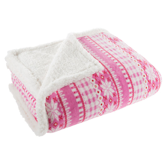 Sherpa Fleece Throw Blanket With Pink Snowflake Pattern Lightweight Hypoallergenic Bed or Couch Soft Plush Blanket (60" x 70") by Lavish Home