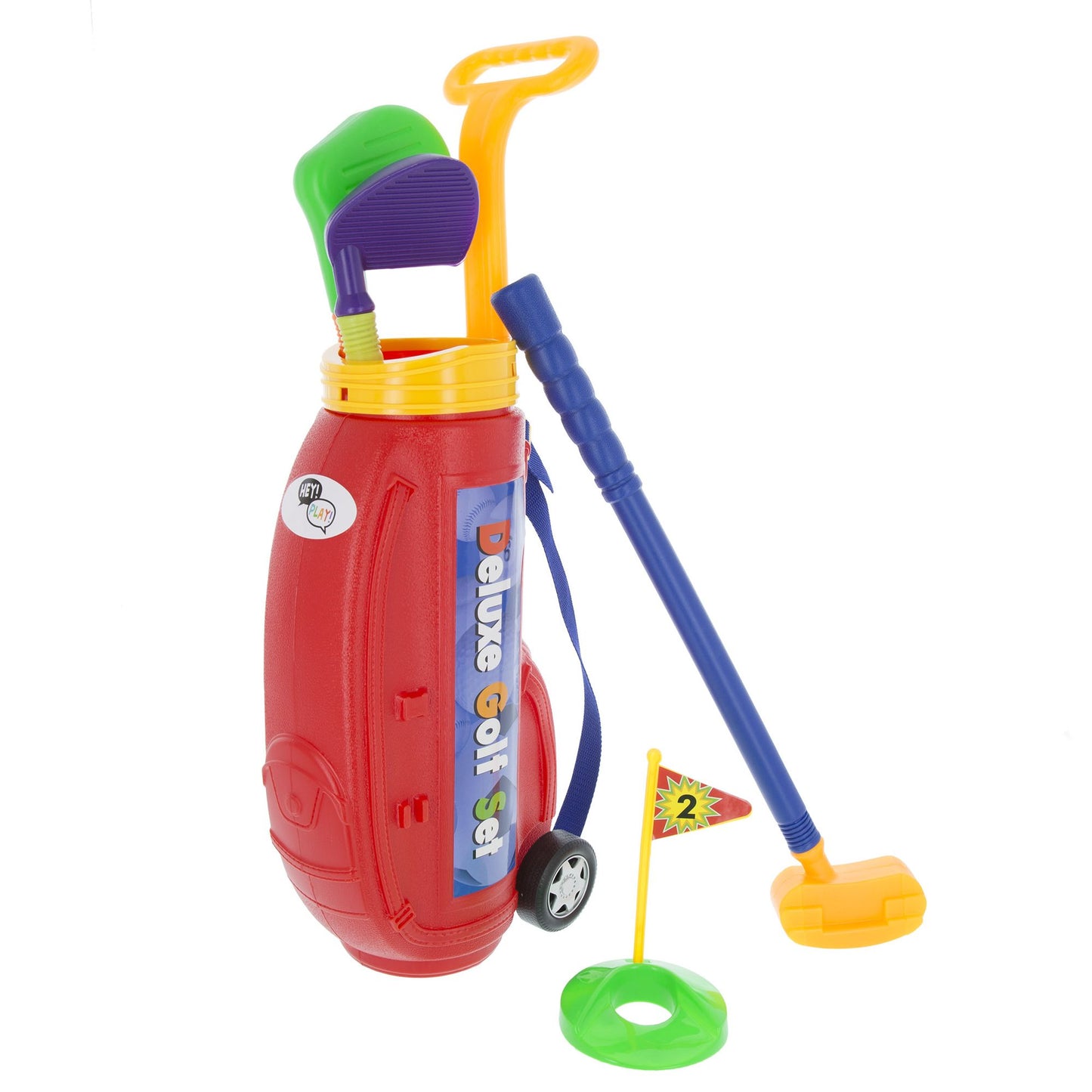 Toddler Toy Golf Play Set with Plastic Bag, 2 Clubs, 1 Putter, 4 Balls, Putting Cup Indoor or Outdoor Use for Toddlers Boys and Girls by Hey! Play!
