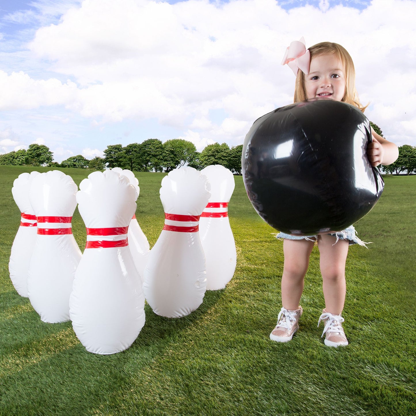 Kids Giant Bowling Game Set Inflatable Jumbo Bowling Pins and Ball for Outdoor and Indoor Use, For Children and Adults by Hey! Play!