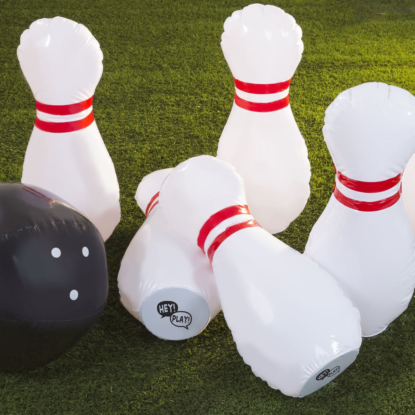 Kids Giant Bowling Game Set Inflatable Jumbo Bowling Pins and Ball for Outdoor and Indoor Use, For Children and Adults by Hey! Play!