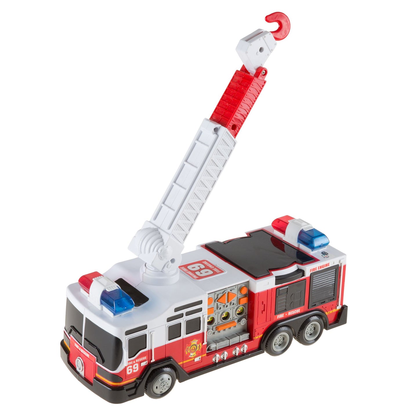 Toy Fire Truck with Extending Ladder, Battery-Powered Lights, Siren Sounds and Bump-n-Go Movement for Toddlers Boys and Girls by Hey! Play!