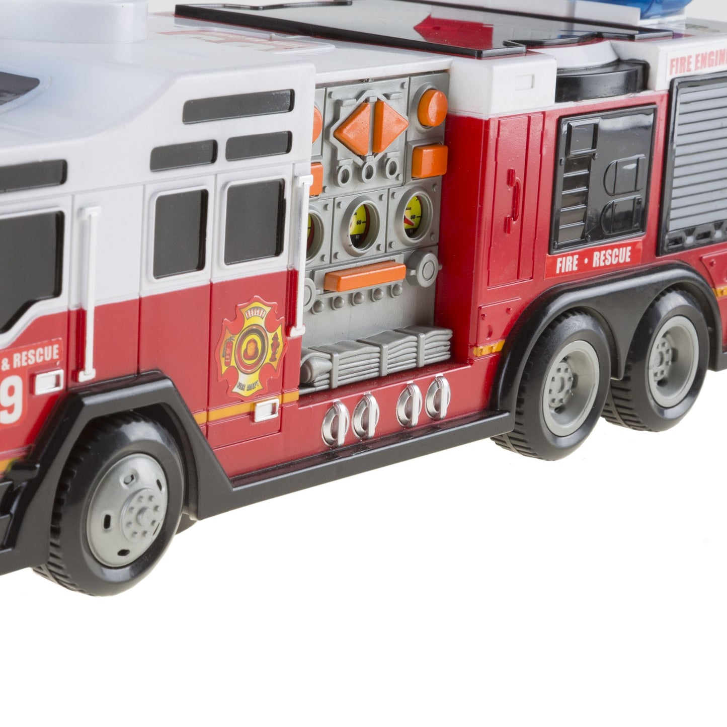 Toy Fire Truck with Extending Ladder, Battery-Powered Lights, Siren Sounds and Bump-n-Go Movement for Toddlers Boys and Girls by Hey! Play!