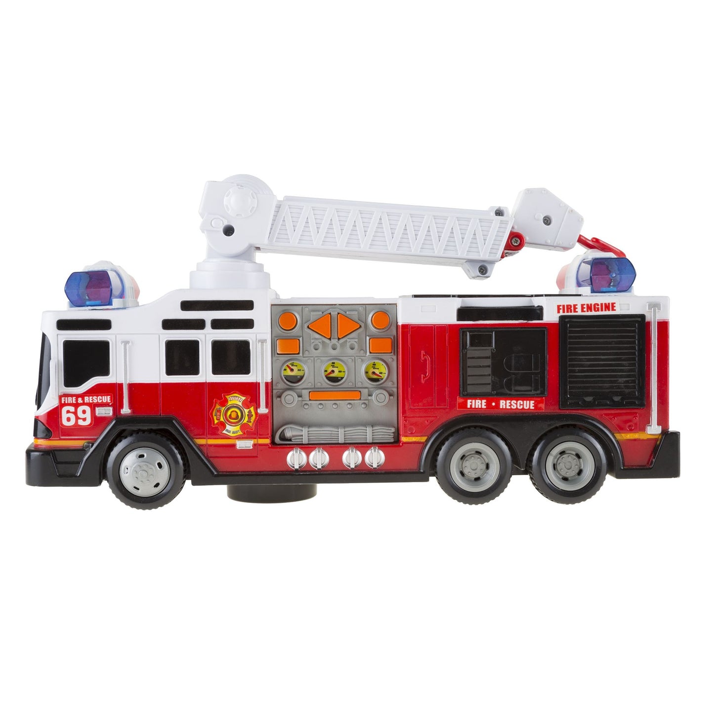 Toy Fire Truck with Extending Ladder, Battery-Powered Lights, Siren Sounds and Bump-n-Go Movement for Toddlers Boys and Girls by Hey! Play!