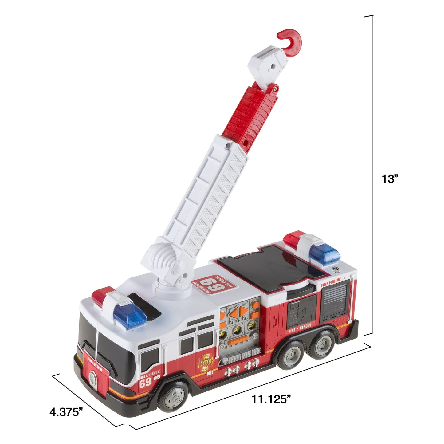 Toy Fire Truck with Extending Ladder, Battery-Powered Lights, Siren Sounds and Bump-n-Go Movement for Toddlers Boys and Girls by Hey! Play!