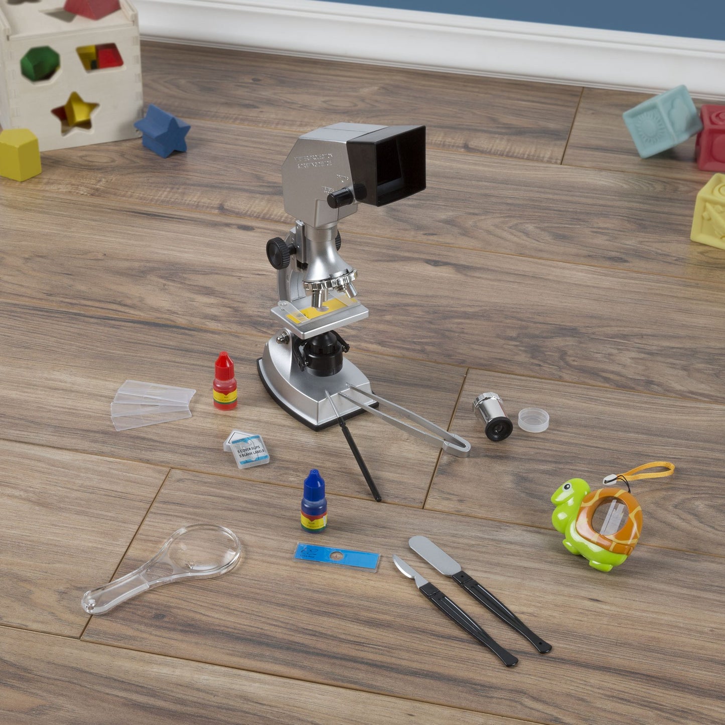 Microscope for Kids, 18 Piece Educational Science Set, 4 Way Magnification form 100x to 900x with Projection Viewing for Boys and Girls by Hey! Play!