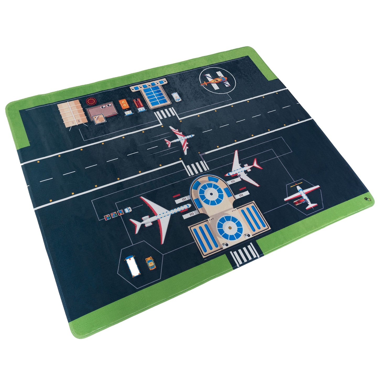 Baby Play Mat for Kids, Microfiber Flannel Fleece & Foam Mat with Non Slip Back and Airport Scene for Toddlers, Boys and Girls by Hey! Play!