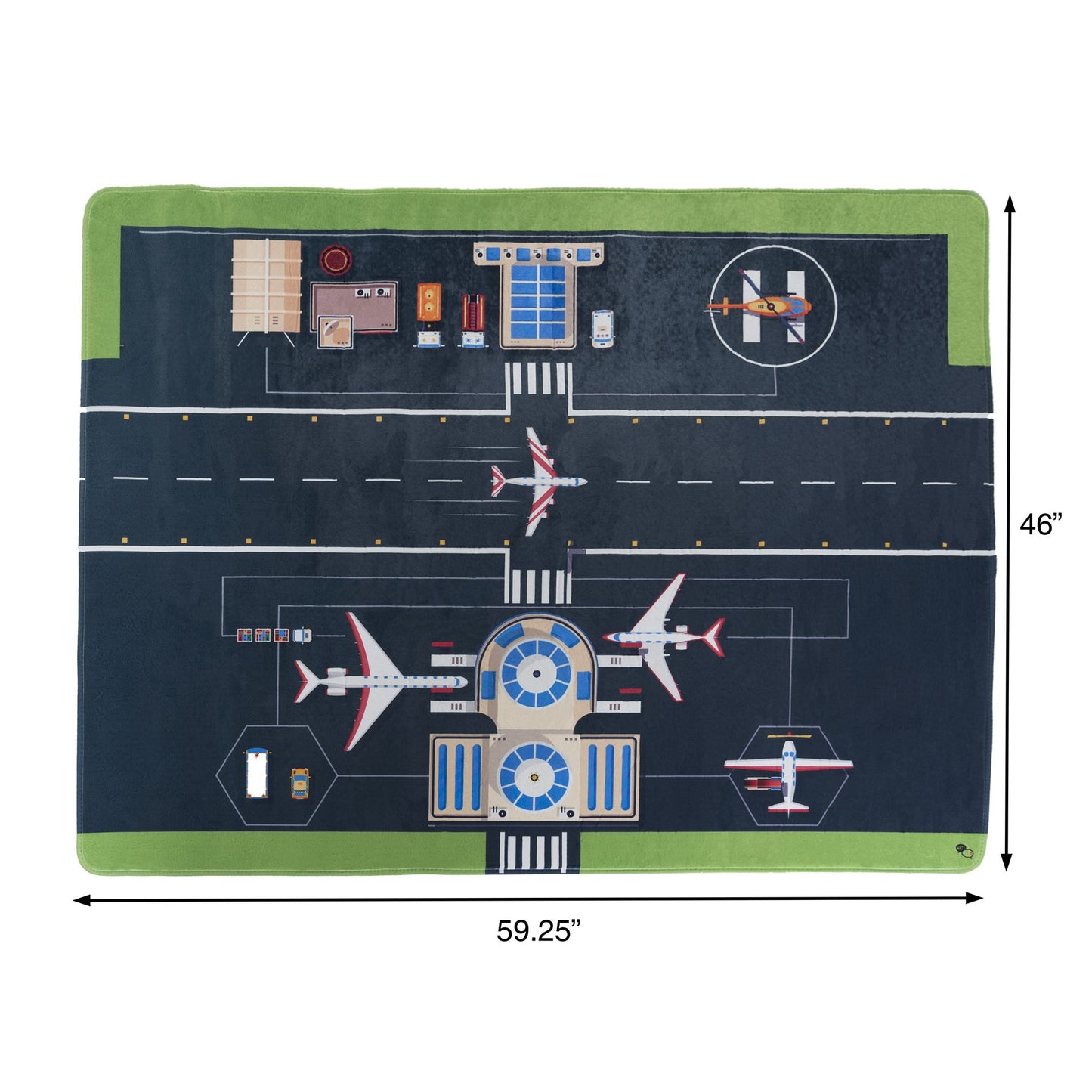 Baby Play Mat for Kids, Microfiber Flannel Fleece & Foam Mat with Non Slip Back and Airport Scene for Toddlers, Boys and Girls by Hey! Play!
