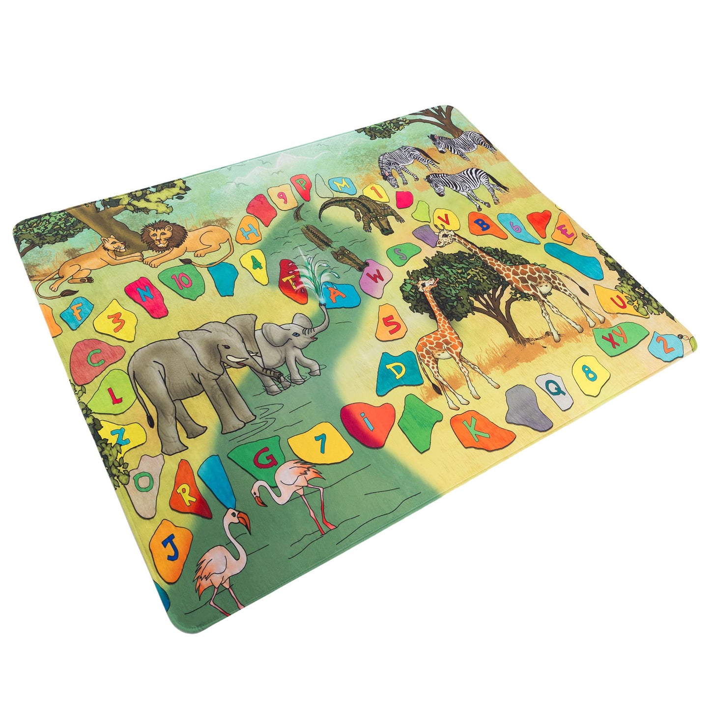 Baby Play Mat for Kids, Microfiber Flannel Fleece & Foam Mat Nonslip Back Safari Animals, Letters & Numbers for Toddlers Boys and Girls by Hey! Play!