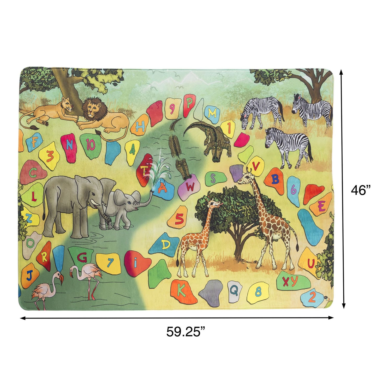 Baby Play Mat for Kids, Microfiber Flannel Fleece & Foam Mat Nonslip Back Safari Animals, Letters & Numbers for Toddlers Boys and Girls by Hey! Play!