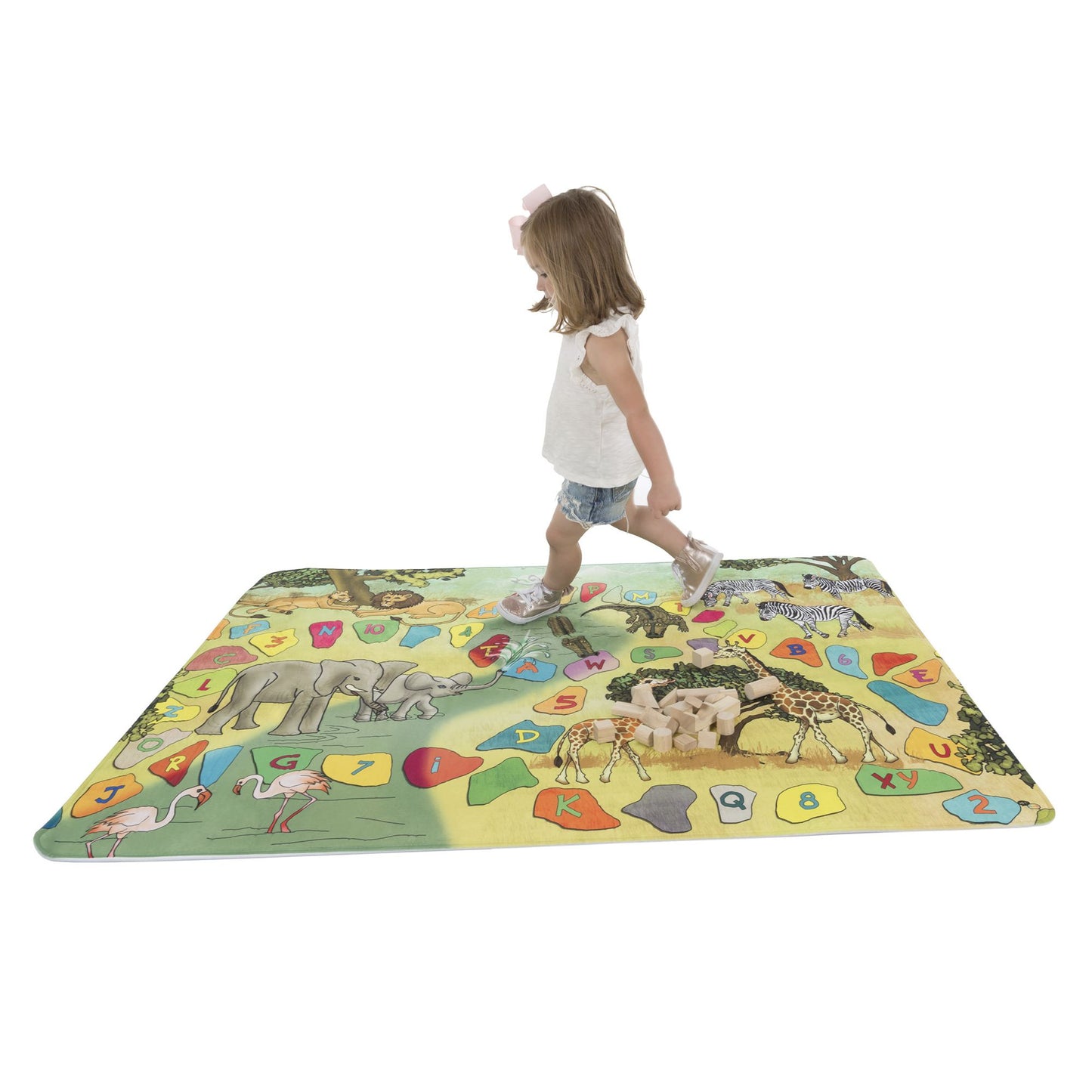 Baby Play Mat for Kids, Microfiber Flannel Fleece & Foam Mat Nonslip Back Safari Animals, Letters & Numbers for Toddlers Boys and Girls by Hey! Play!