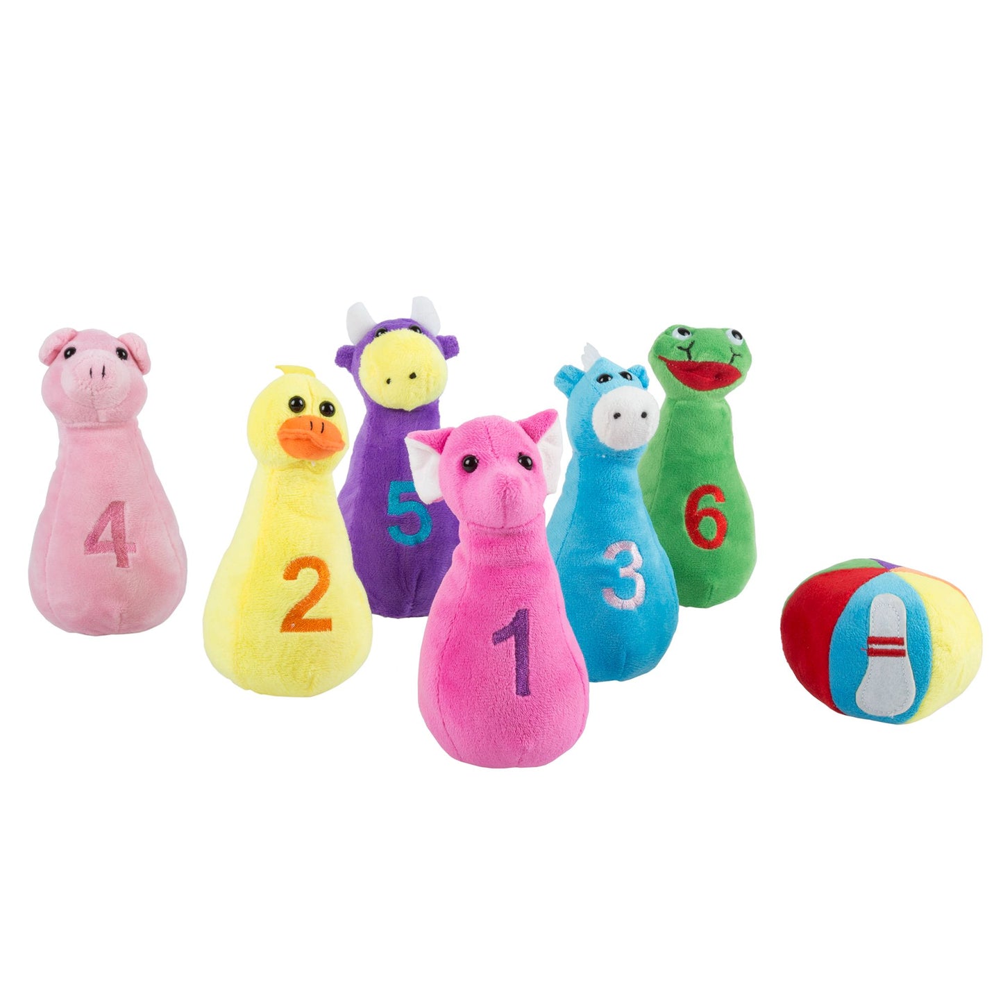 Kids Bowling Set with Six Numbered Plush Animal Pins and Plush Ball with Carrying Case Developmental Toy for Toddlers Boys and Girls by Hey! Play!