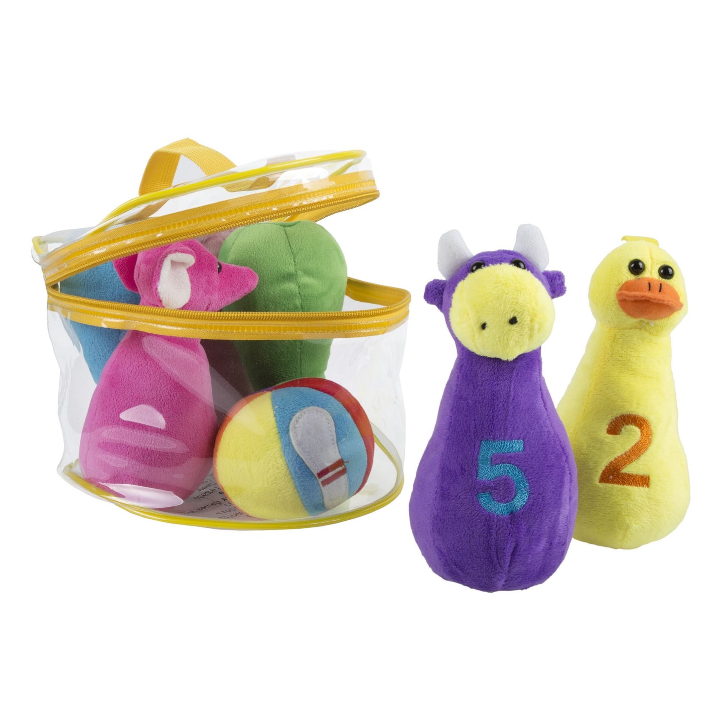 Kids Bowling Set with Six Numbered Plush Animal Pins and Plush Ball with Carrying Case Developmental Toy for Toddlers Boys and Girls by Hey! Play!