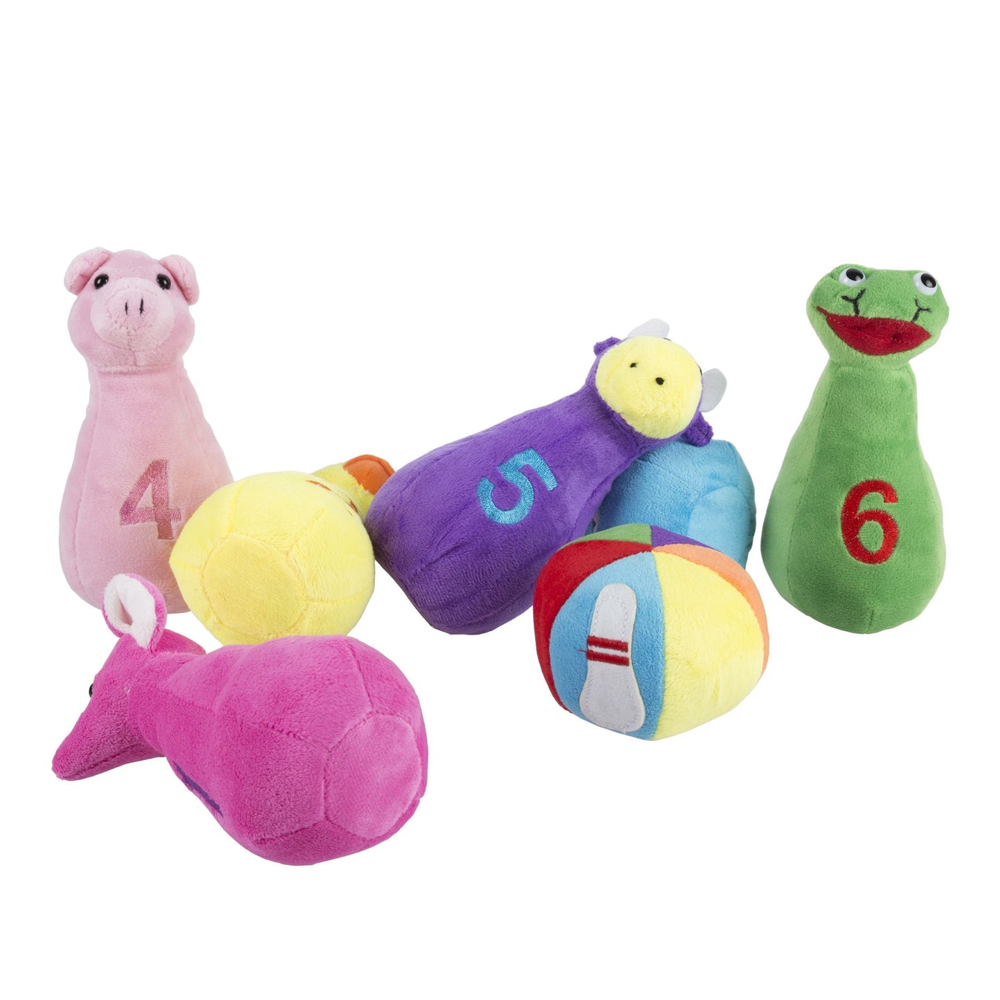 Kids Bowling Set with Six Numbered Plush Animal Pins and Plush Ball with Carrying Case Developmental Toy for Toddlers Boys and Girls by Hey! Play!