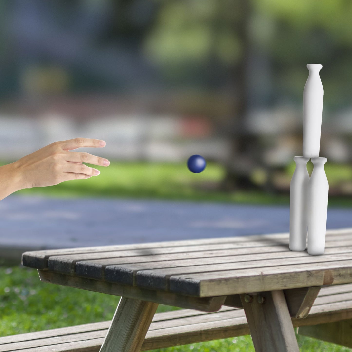 Carnival Games for Kids, Classic Wooden Milk Bottle Toss Outdoor Game for Adults, Children, Boys and Girls by Hey! Play!