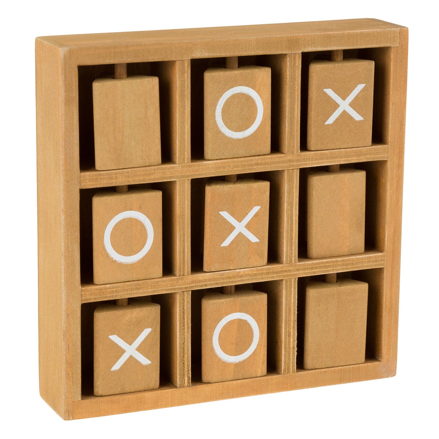 Tic-Tac-Toe Small Wooden Travel Game with Fixed, Spinning Pieces - Traveling Board Game for Adults, Kids, Boys and Girls by Hey! Play!