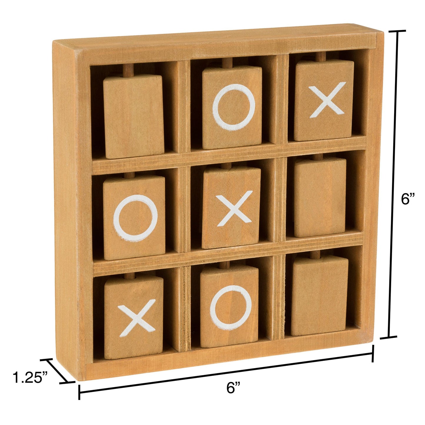 Tic-Tac-Toe Small Wooden Travel Game with Fixed, Spinning Pieces - Traveling Board Game for Adults, Kids, Boys and Girls by Hey! Play!