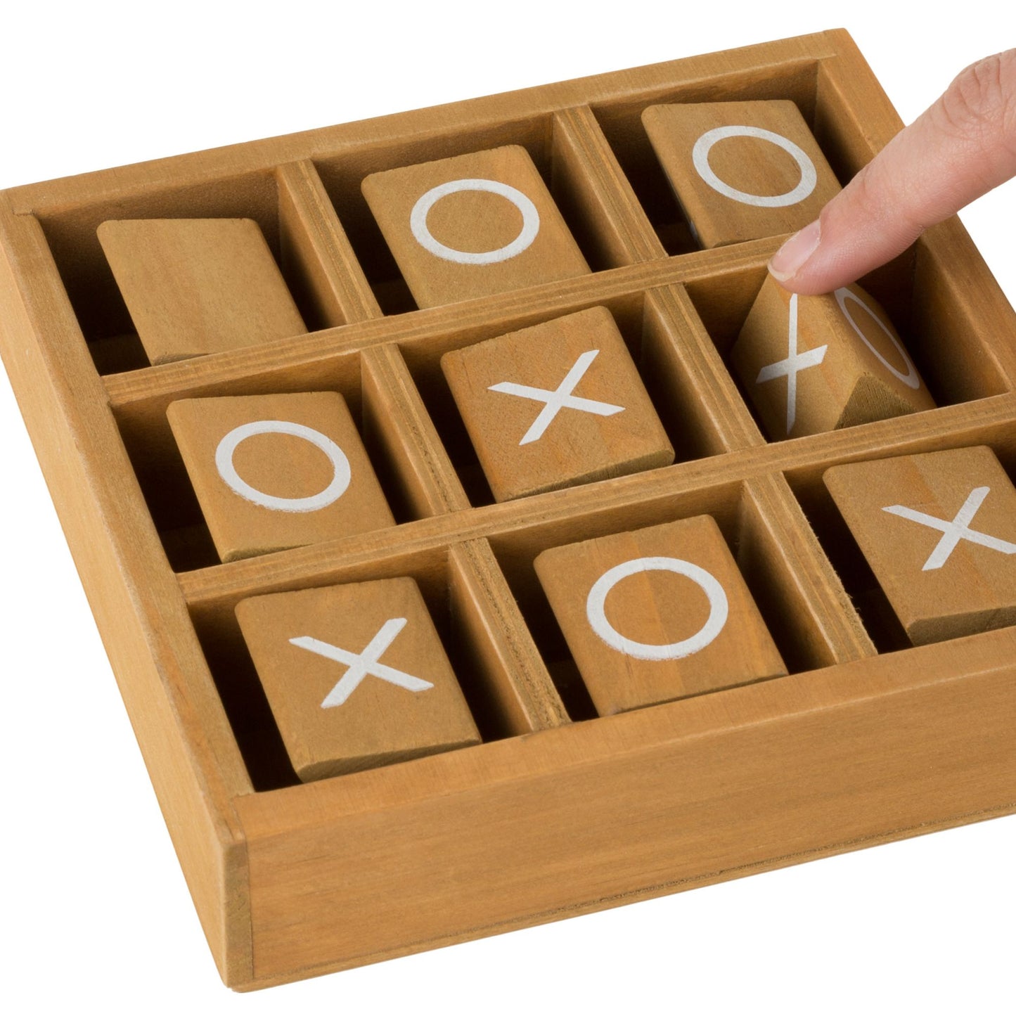 Tic-Tac-Toe Small Wooden Travel Game with Fixed, Spinning Pieces - Traveling Board Game for Adults, Kids, Boys and Girls by Hey! Play!