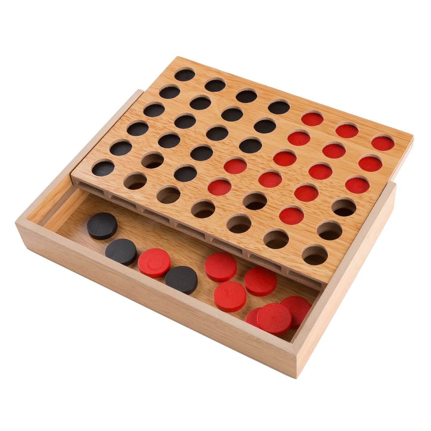 Classic Four in a Row Game Wooden Travel Board Game for Adults, Kids, Boys and Girls by Hey! Play!