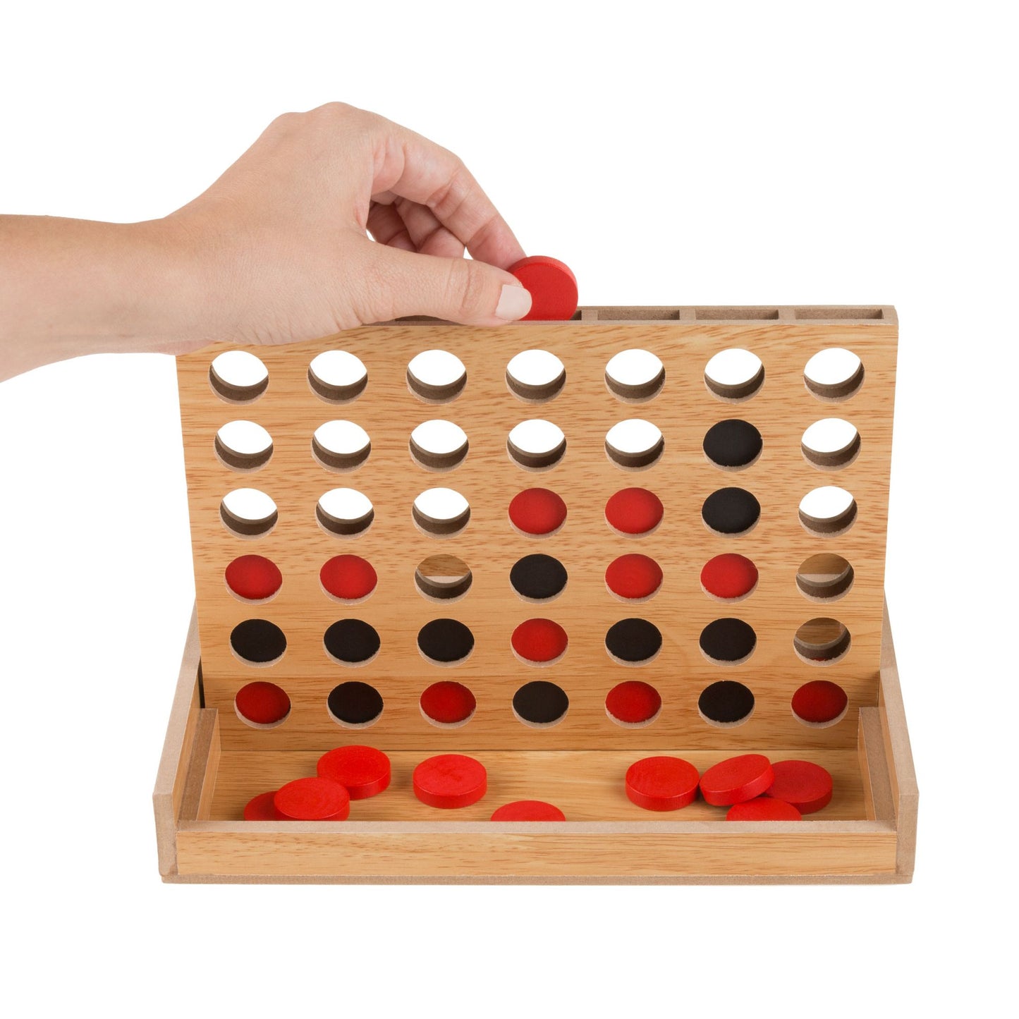 Classic Four in a Row Game Wooden Travel Board Game for Adults, Kids, Boys and Girls by Hey! Play!