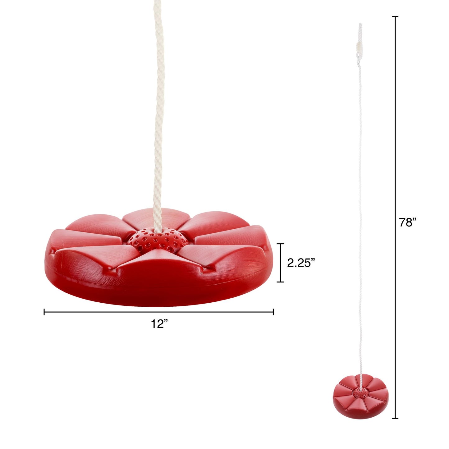 Disc Swing, Outdoor Plastic Round Seat with Adjustable Nylon Hanging Rope for Kids Playset Frame or Tree, Backyard Swinging Toy by Hey! Play! (Red)
