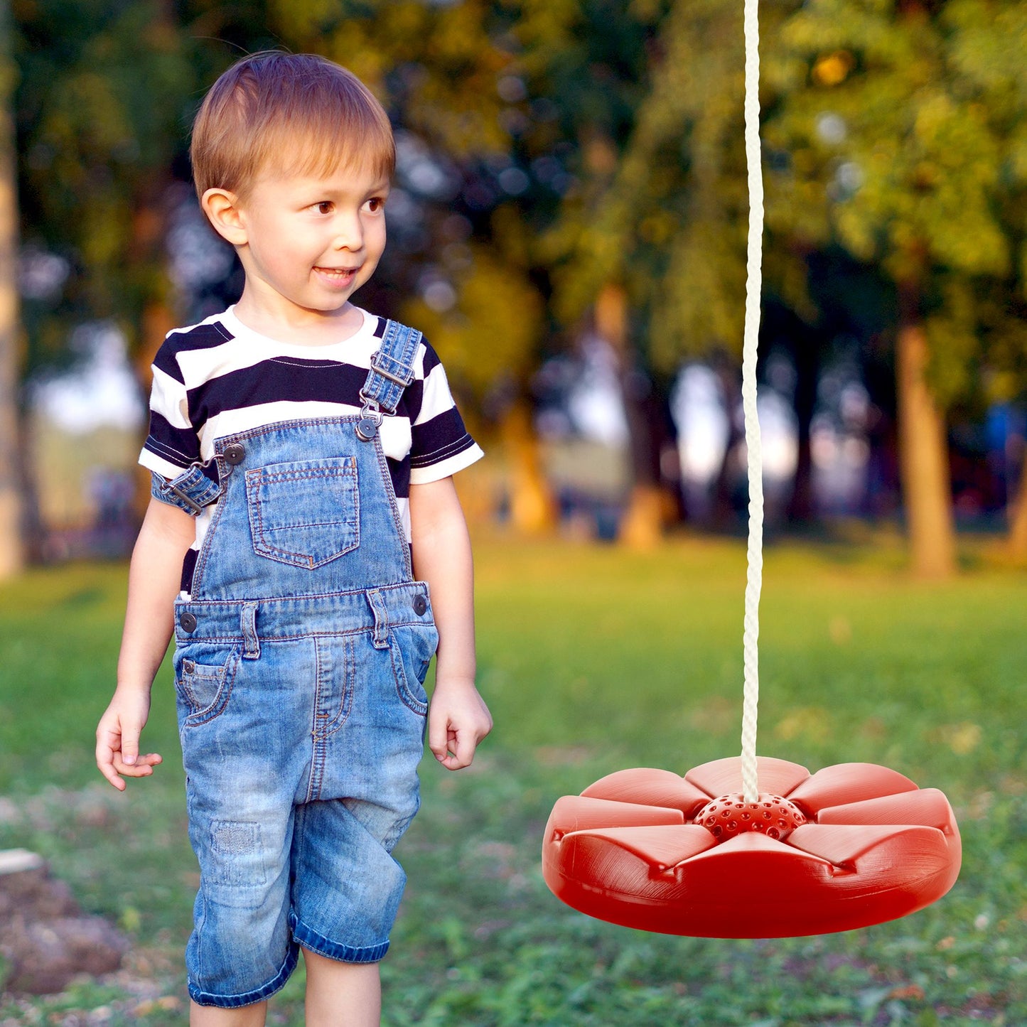 Disc Swing, Outdoor Plastic Round Seat with Adjustable Nylon Hanging Rope for Kids Playset Frame or Tree, Backyard Swinging Toy by Hey! Play! (Red)