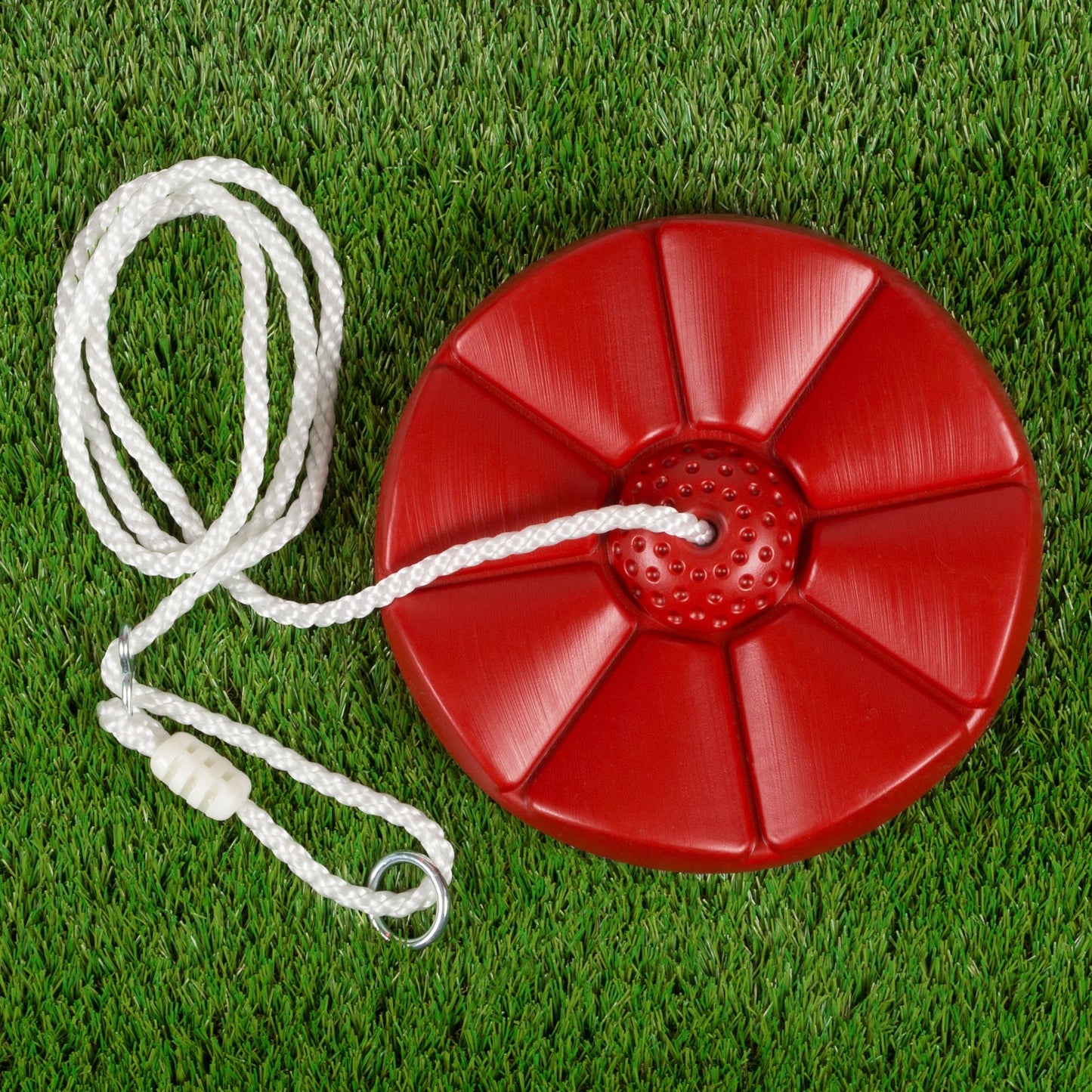 Disc Swing, Outdoor Plastic Round Seat with Adjustable Nylon Hanging Rope for Kids Playset Frame or Tree, Backyard Swinging Toy by Hey! Play! (Red)