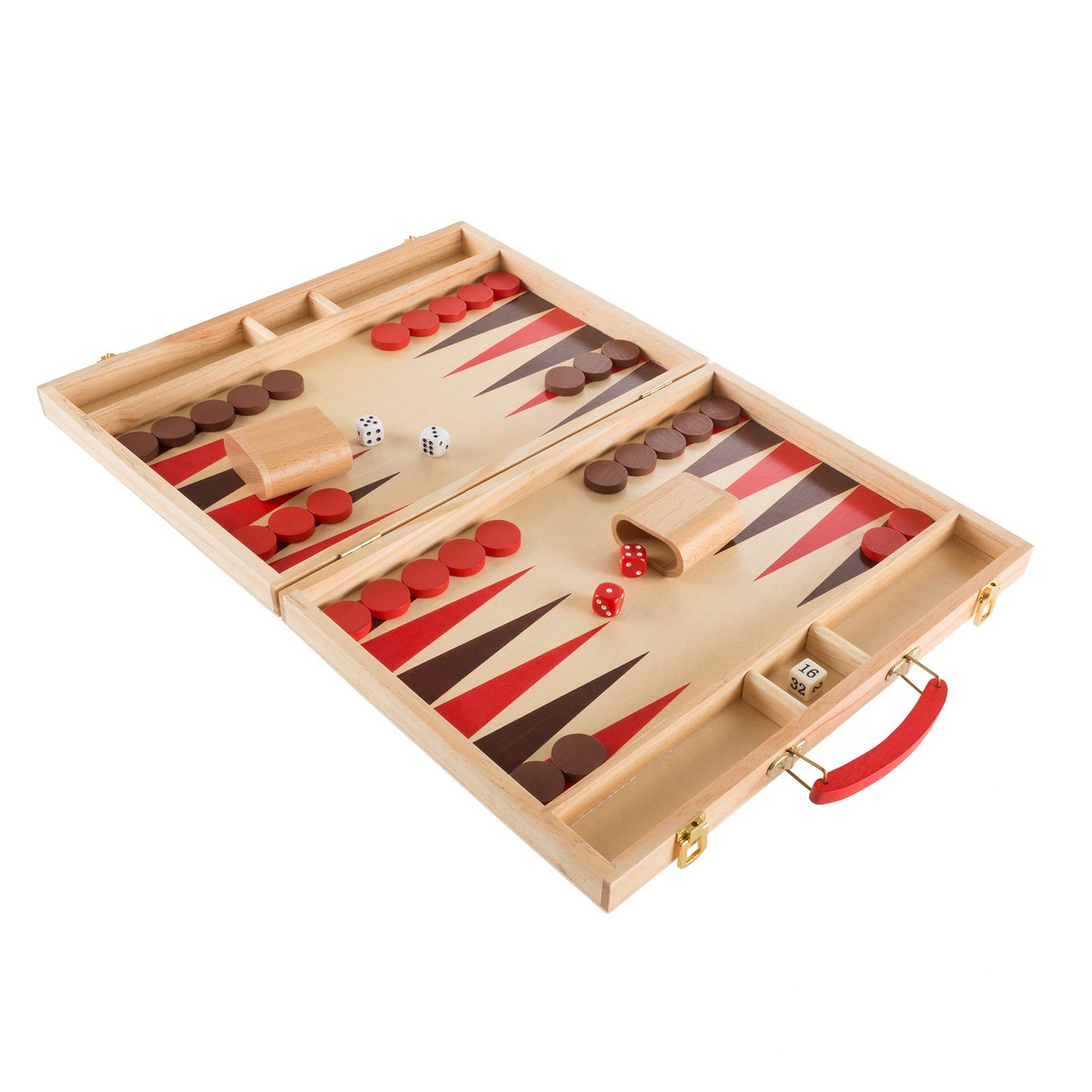 Wood Backgammon Board Game Complete Set With Folding Board for Storage, Portable Handle, and Full Game Accessories for Adults and Kids by Hey! Play!
