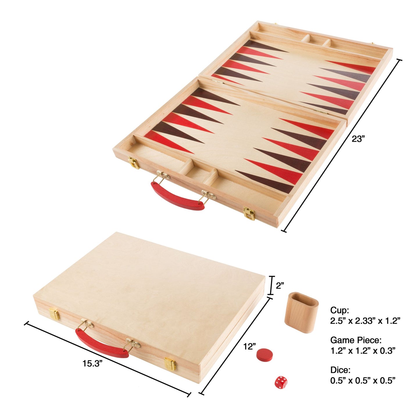 Wood Backgammon Board Game Complete Set With Folding Board for Storage, Portable Handle, and Full Game Accessories for Adults and Kids by Hey! Play!