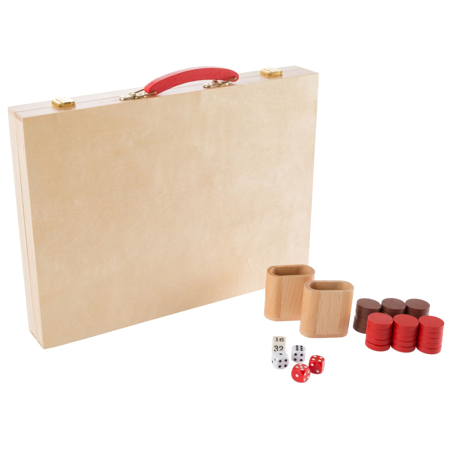 Wood Backgammon Board Game Complete Set With Folding Board for Storage, Portable Handle, and Full Game Accessories for Adults and Kids by Hey! Play!