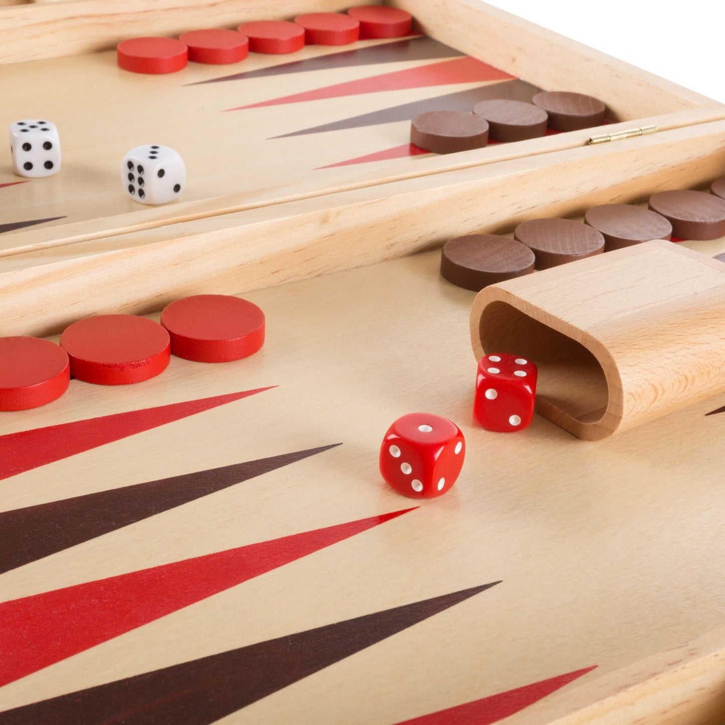 Wood Backgammon Board Game Complete Set With Folding Board for Storage, Portable Handle, and Full Game Accessories for Adults and Kids by Hey! Play!