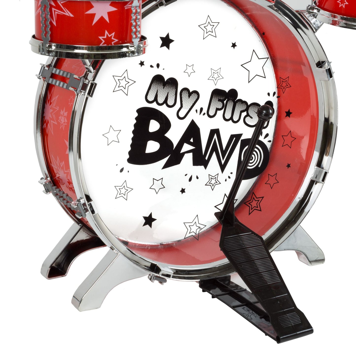 Toy Drum Set for Kids, 7 Piece Set with Bass Drum with Foot Pedal, Tom Drums, Cymbal, Stool and Drumsticks for Toddlers, Boys and Girls by Hey! Play!