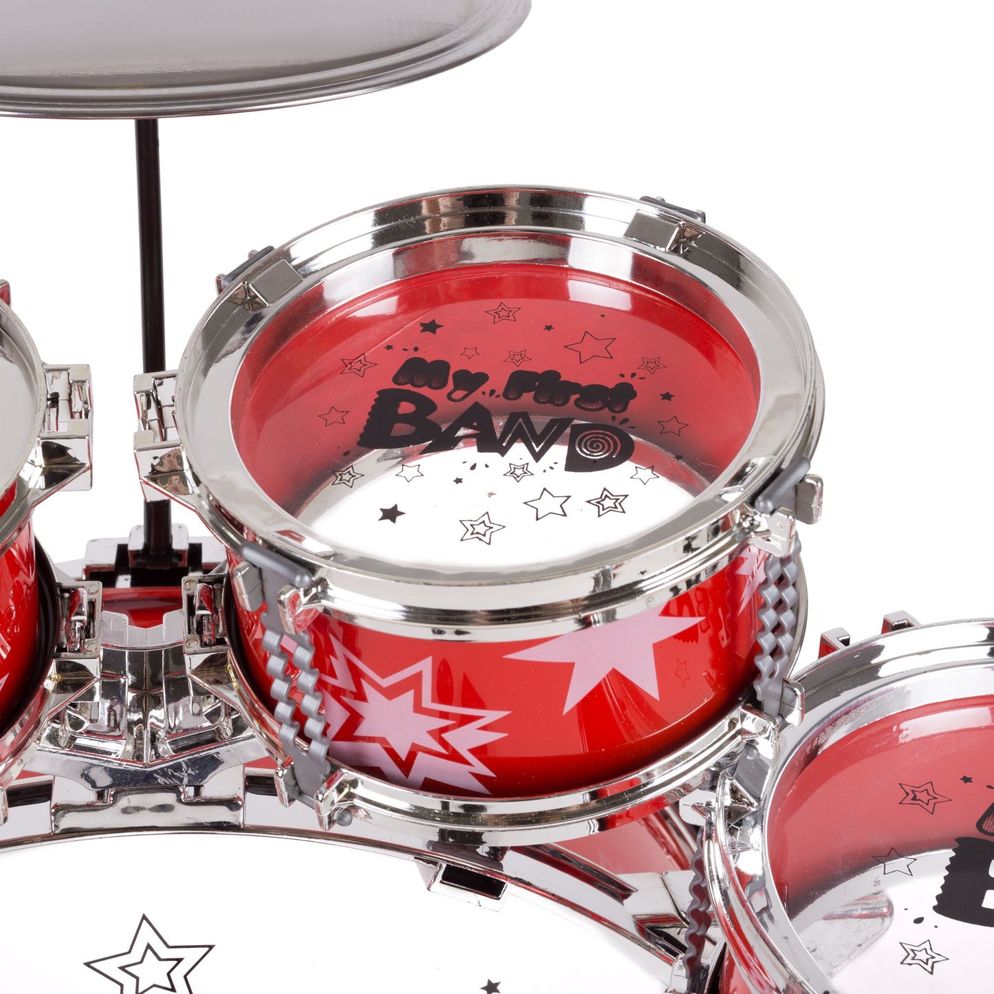 Toy Drum Set for Kids, 7 Piece Set with Bass Drum with Foot Pedal, Tom Drums, Cymbal, Stool and Drumsticks for Toddlers, Boys and Girls by Hey! Play!