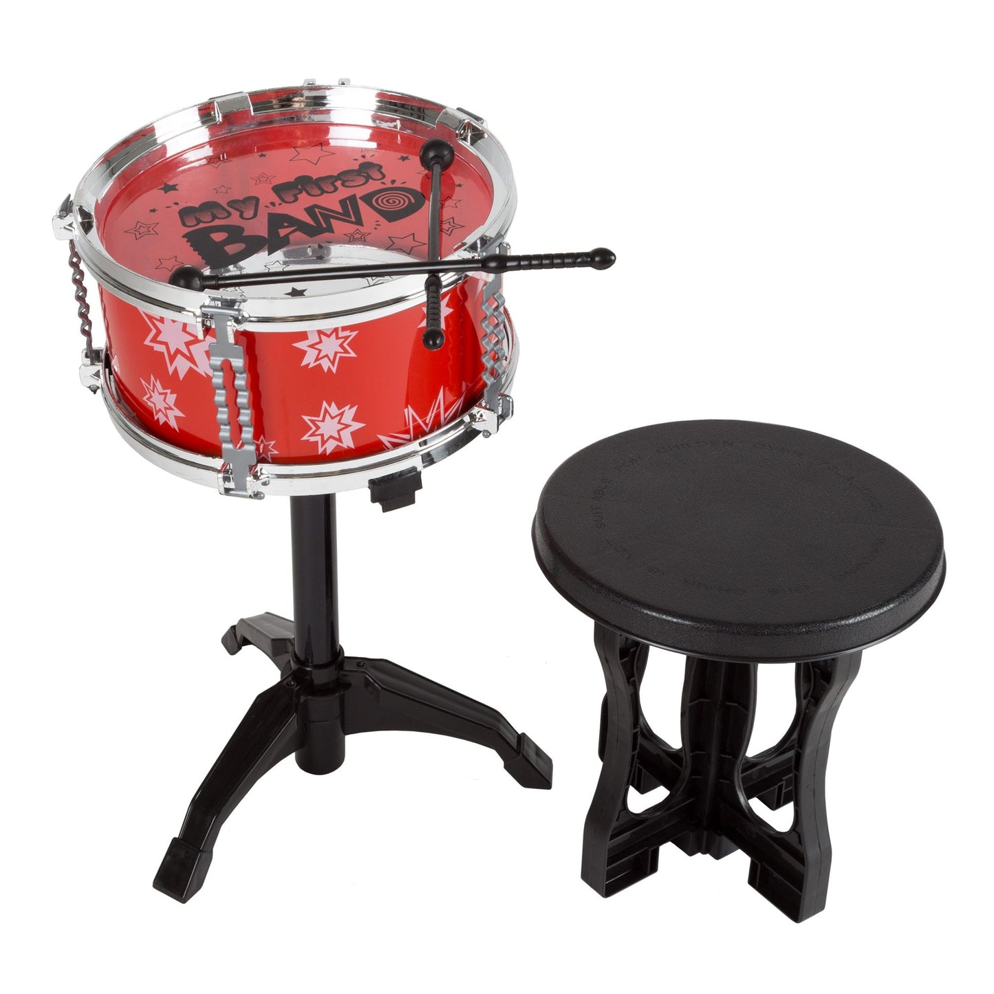 Toy Drum Set for Kids, 7 Piece Set with Bass Drum with Foot Pedal, Tom Drums, Cymbal, Stool and Drumsticks for Toddlers, Boys and Girls by Hey! Play!