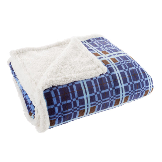 Sherpa Fleece Throw Blanket With Blue and Brown Plaid Pattern Lightweight Hypoallergenic Bed or Couch Soft Plush Blanket (60" x 70") by Lavish Home