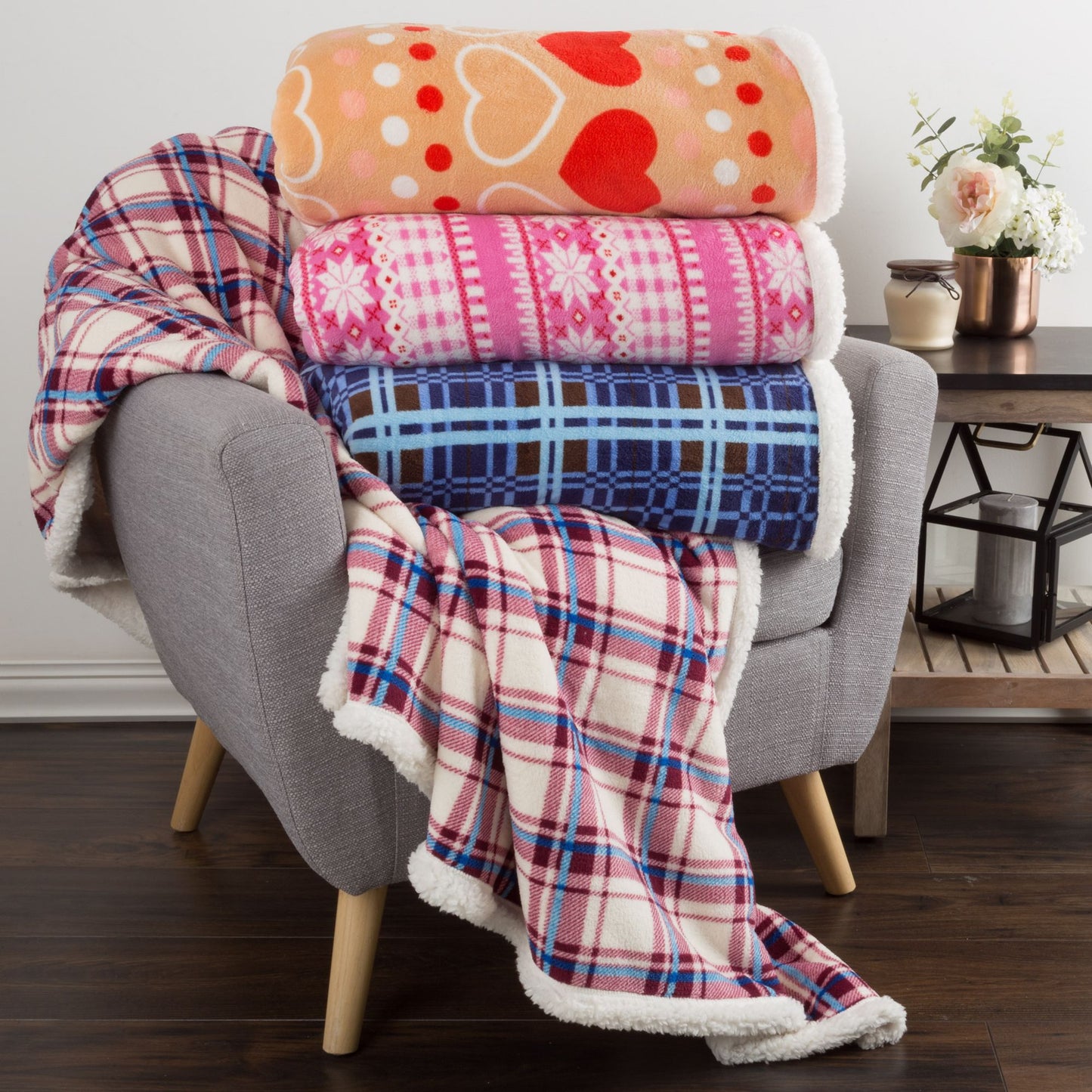 Sherpa Fleece Throw Blanket With Blue and Brown Plaid Pattern Lightweight Hypoallergenic Bed or Couch Soft Plush Blanket (60" x 70") by Lavish Home
