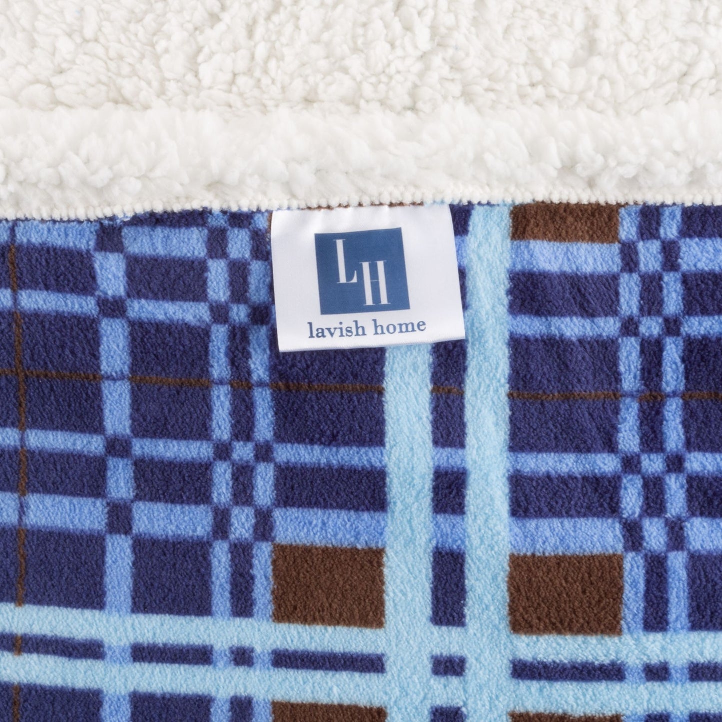 Sherpa Fleece Throw Blanket With Blue and Brown Plaid Pattern Lightweight Hypoallergenic Bed or Couch Soft Plush Blanket (60" x 70") by Lavish Home