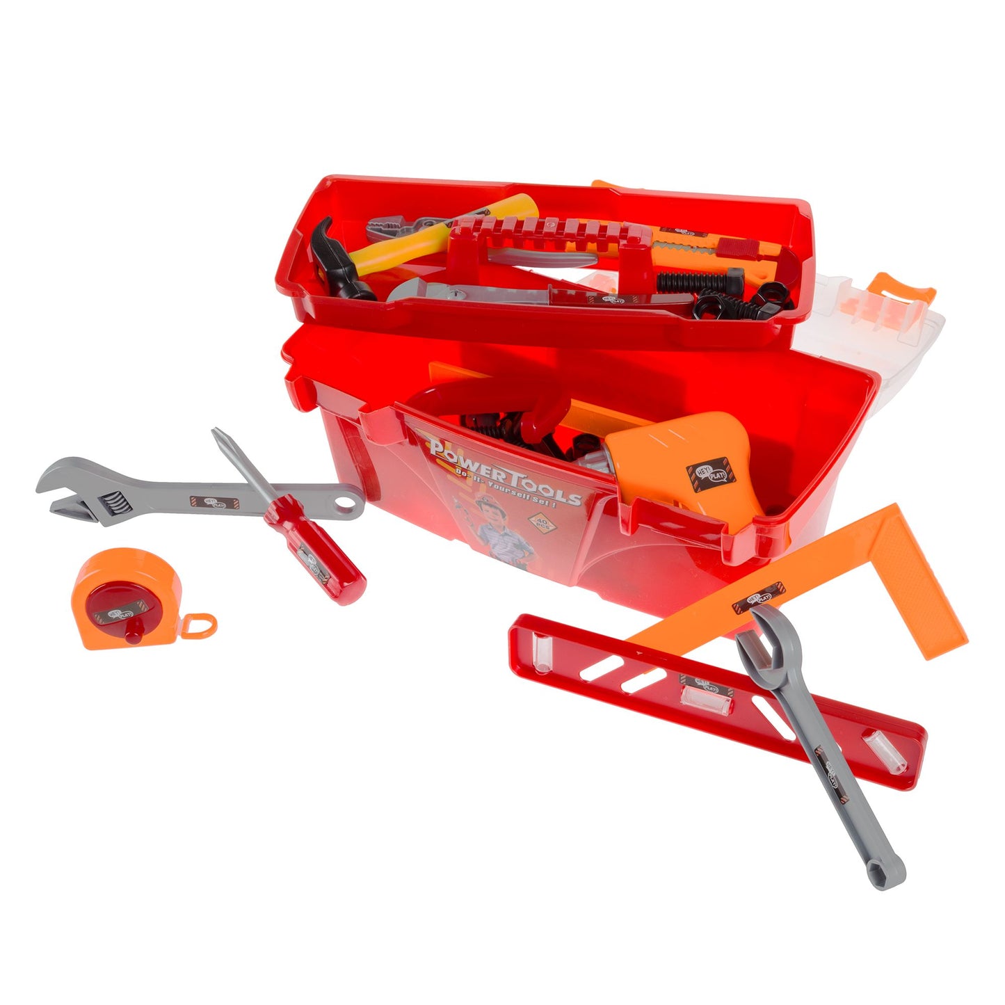 40-Piece Toy Tool Box Set Pretend Play Construction Handyman Set for Boys and Girls-Includes Hammer, Screwdrivers, Drill, Bolts and More by Hey! Play!