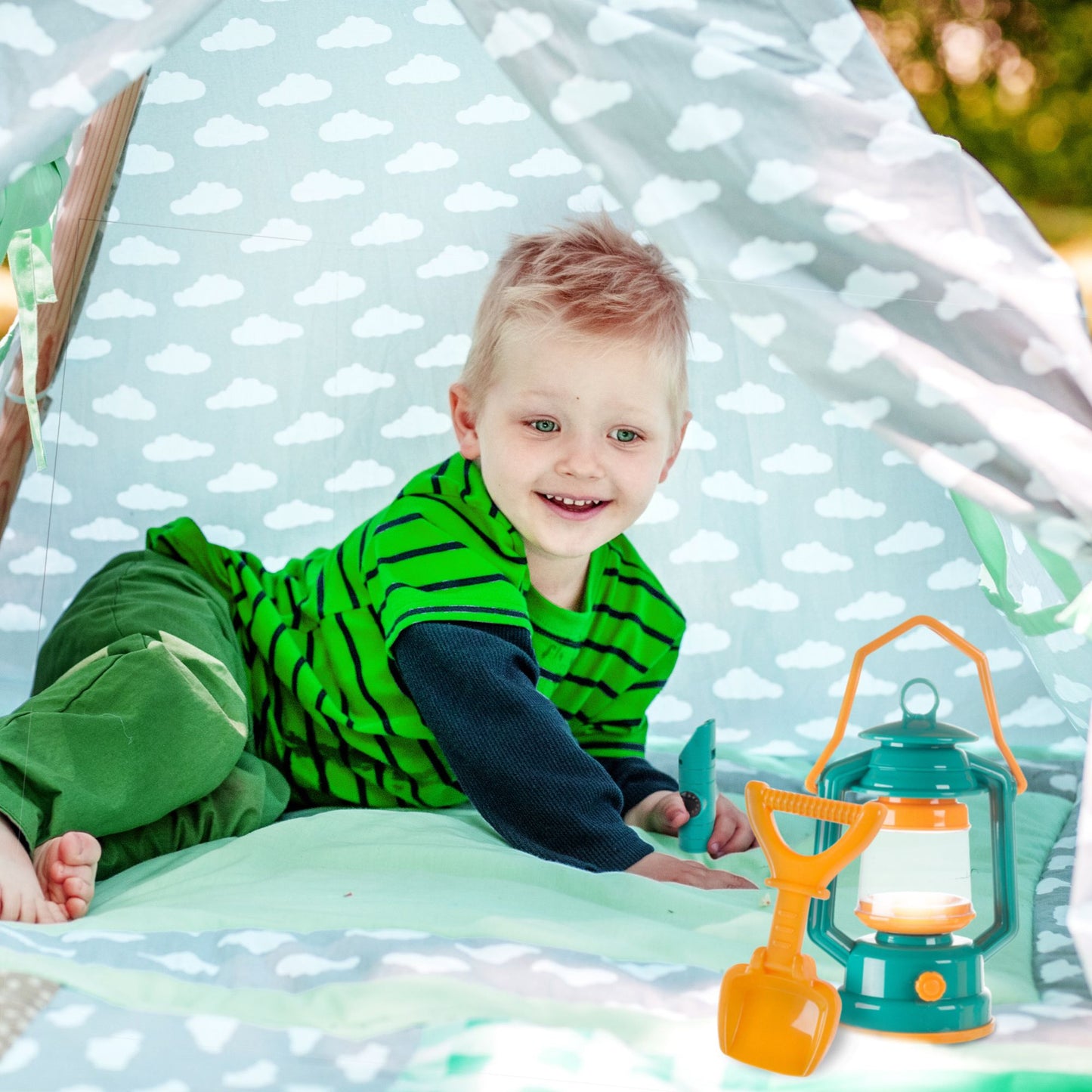 Pretend Play Camping Set with Lantern, Compass, Binoculars, Canteen and More Toy Camp Gear for Indoor/Outdoor Use for Boys and Girls By Hey! Play!