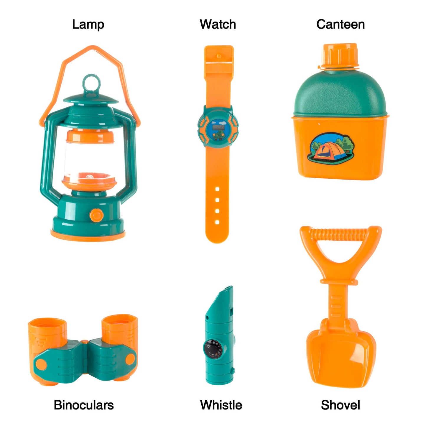 Pretend Play Camping Set with Lantern, Compass, Binoculars, Canteen and More Toy Camp Gear for Indoor/Outdoor Use for Boys and Girls By Hey! Play!