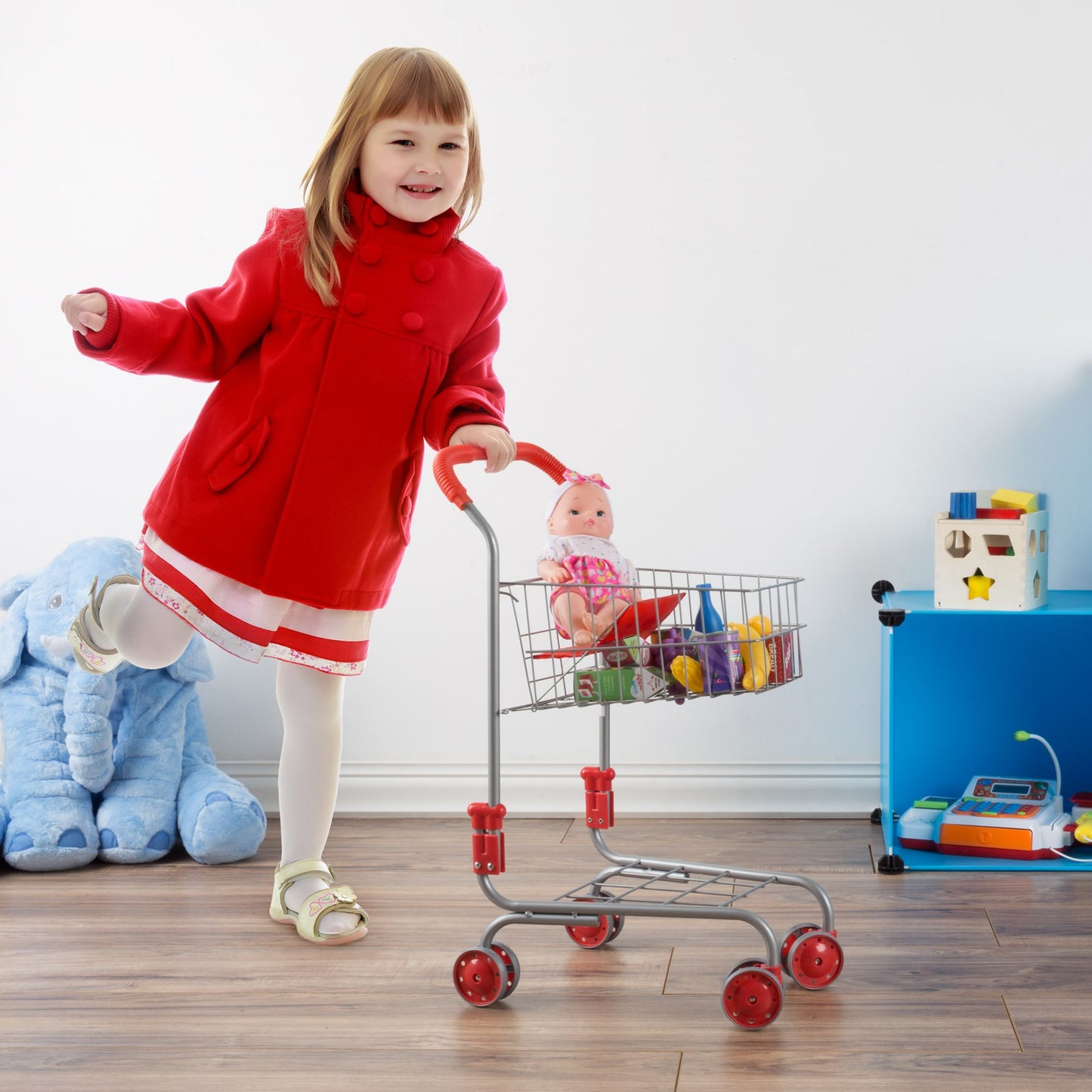 Pretend Play Shopping Cart Toy Grocery Cart With Pivoting Front Wheels and Folds for Easy Storage for Kids, Boys and Girls By Hey! Play!