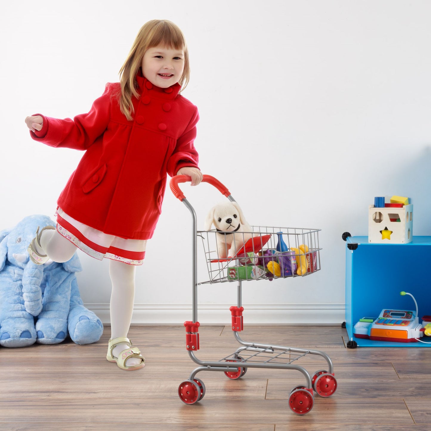 Pretend Play Shopping Cart Toy Grocery Cart With Pivoting Front Wheels and Folds for Easy Storage for Kids, Boys and Girls By Hey! Play!