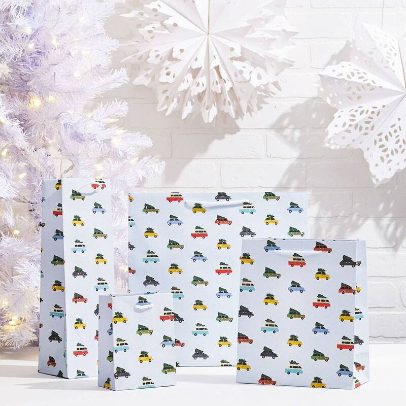 Medium Vintage Cars and Christmas Trees Gift Bag