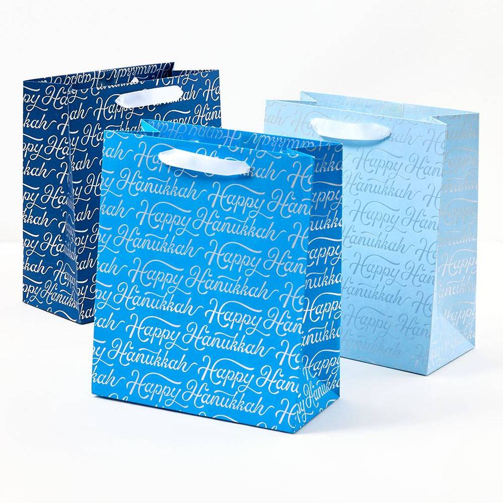 MED Happy Hanukkah Script Multicolor Gift Bags S/3